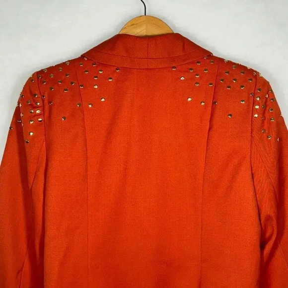 Chris Benz Statement Studded Shoulder Embellishments Wool Orange Blazer Size 6 - Picture 4 of 8